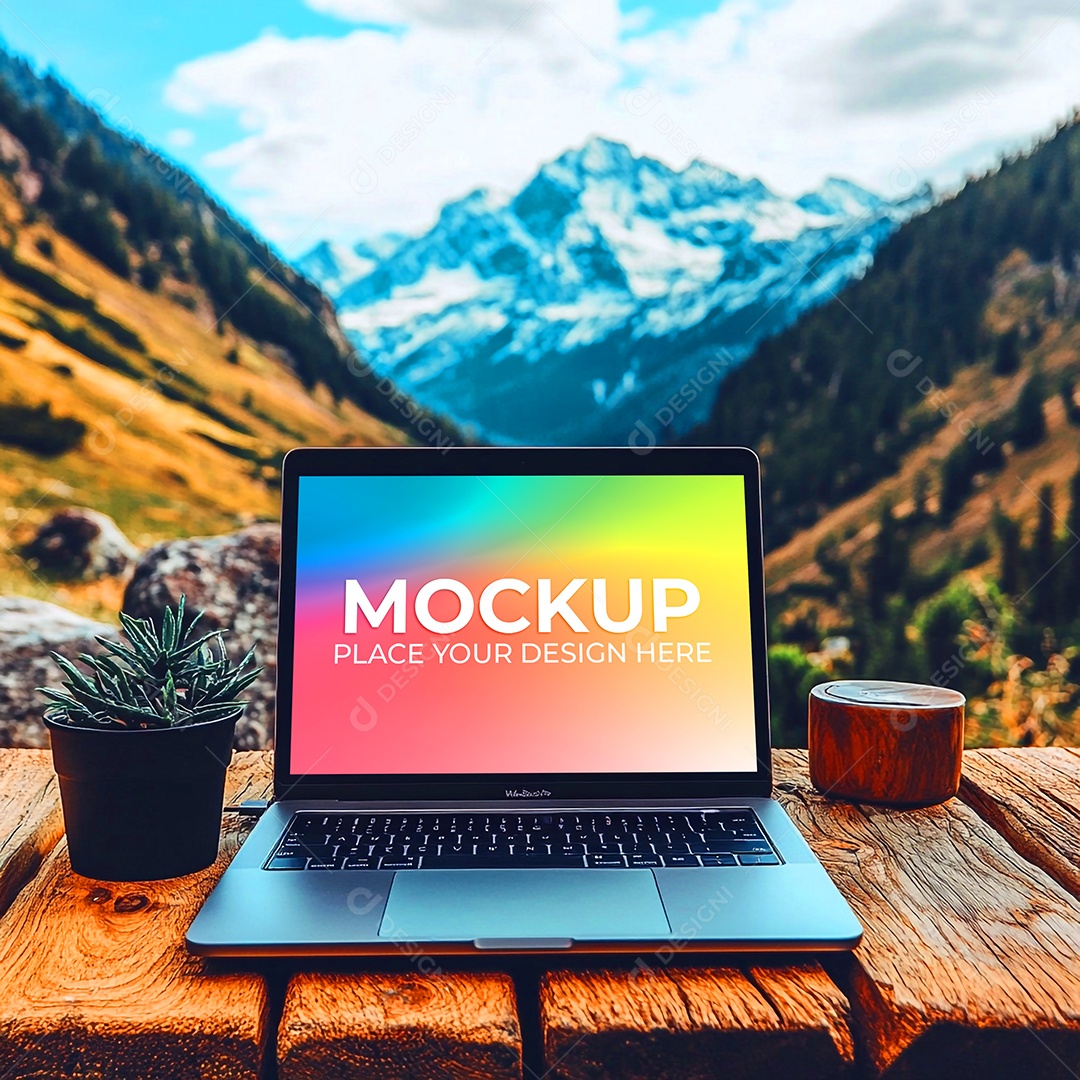 Notebook Mockup Comunicação Tecnologia Internet Frente PSD Editável