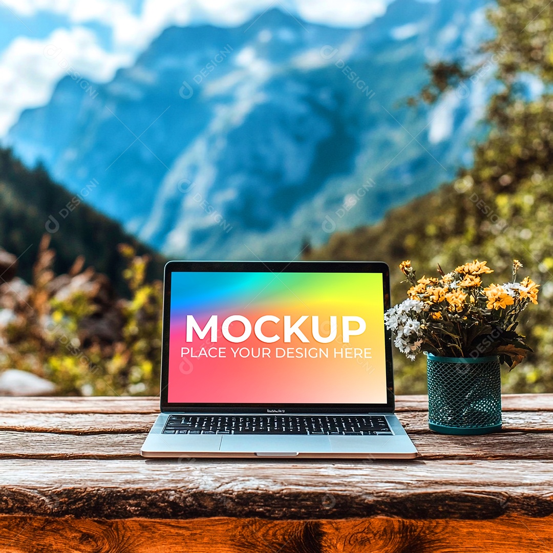 Notebook Mockup Comunicação Tecnologia Internet Frente PSD Editável