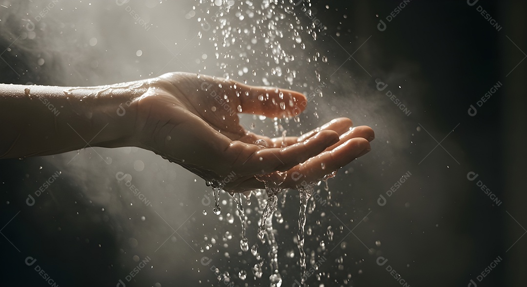 Retrato realista mão manuseando o que parece ser uma torneira