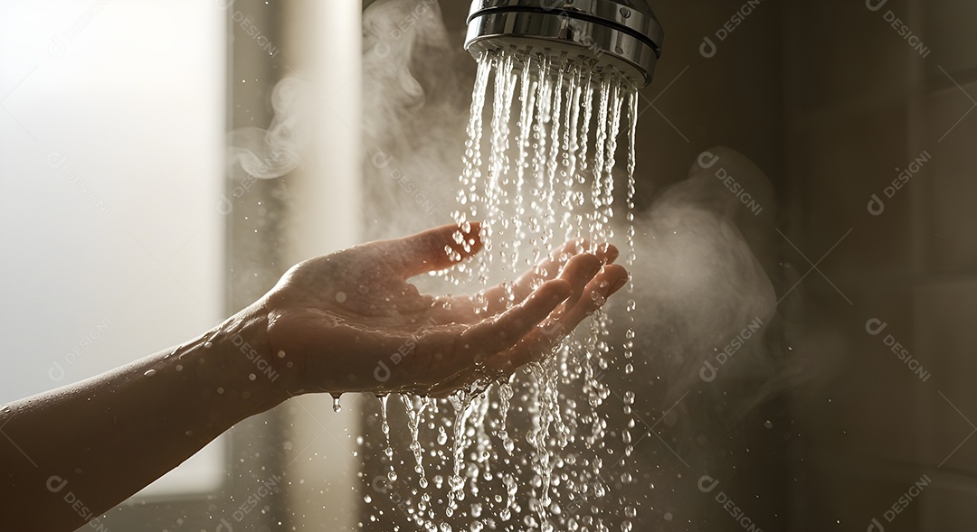 Pessoa molhando as mão com água morna