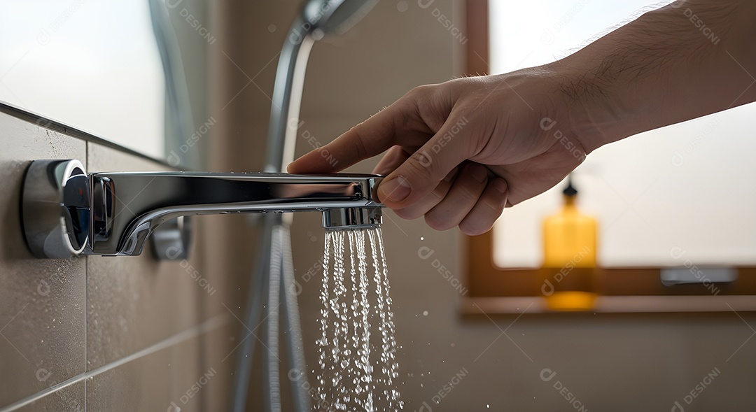 Retrato realista mão manuseando o que parece ser uma torneira