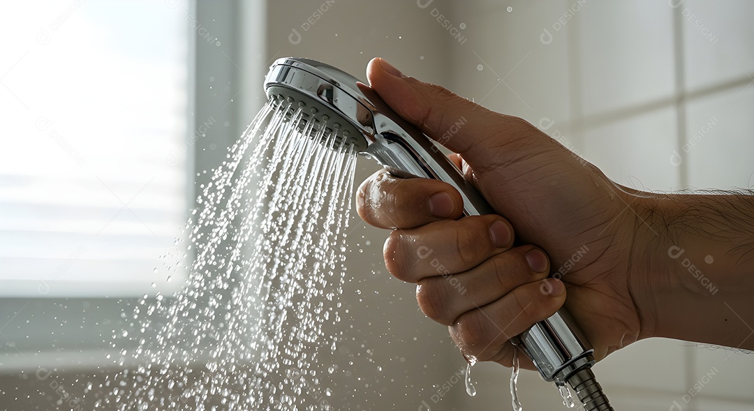 Pessoa ajustando temperatura do chuveiro