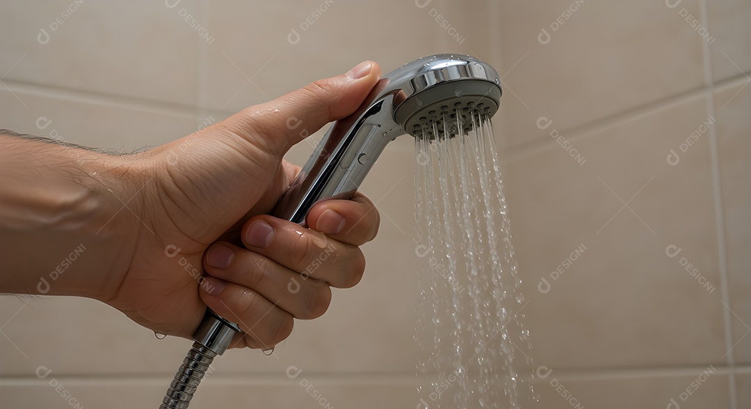 Pessoa ajustando temperatura do chuveiro
