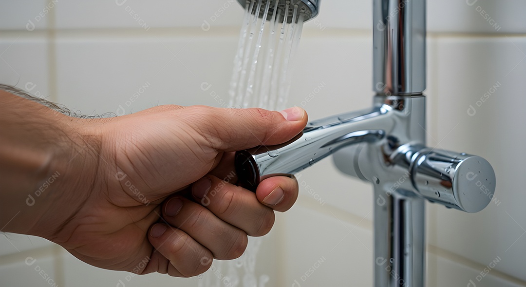 Pessoa ajustando temperatura do chuveiro