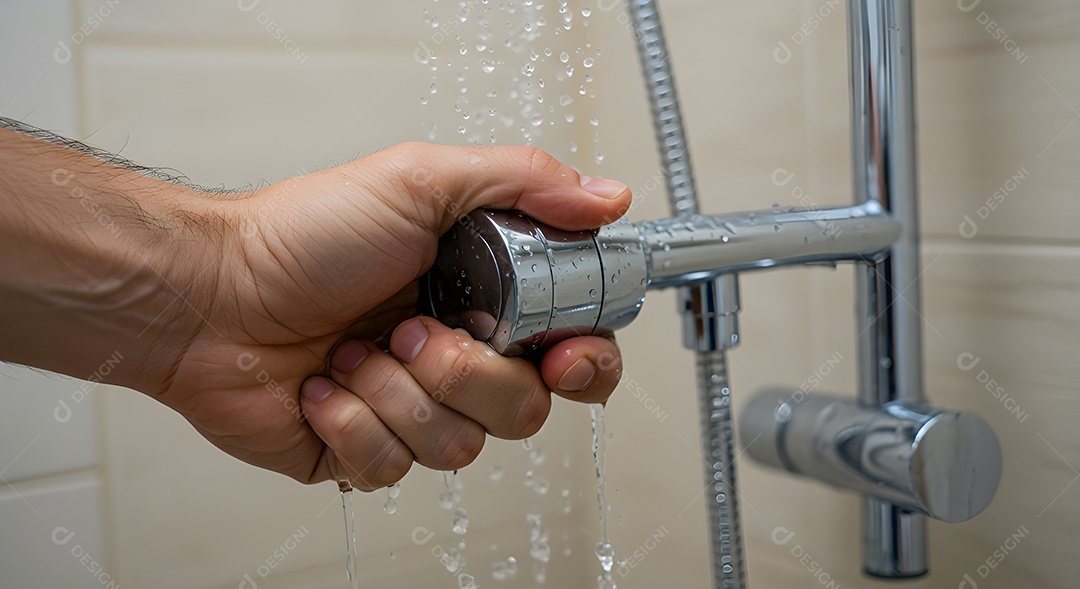 Pessoa ajustando temperatura do chuveiro