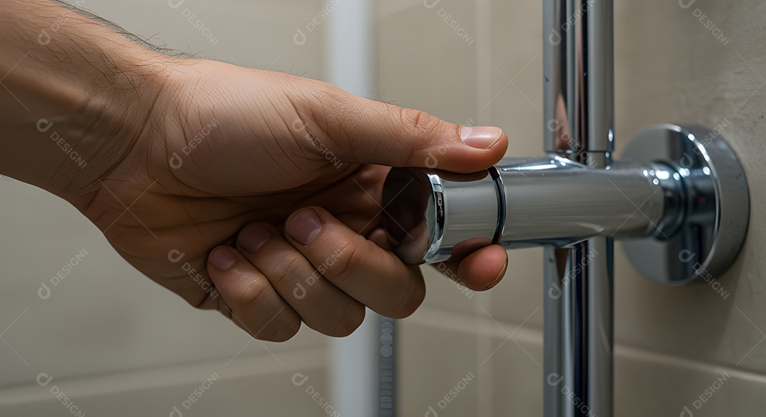 Retrato realista mão manuseando o que parece ser uma torneira