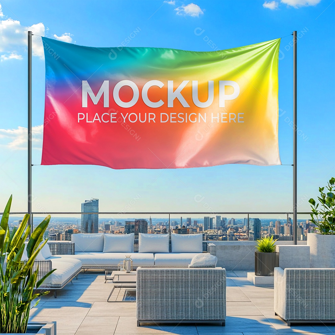 Mockup de Bandeira PSD Editável