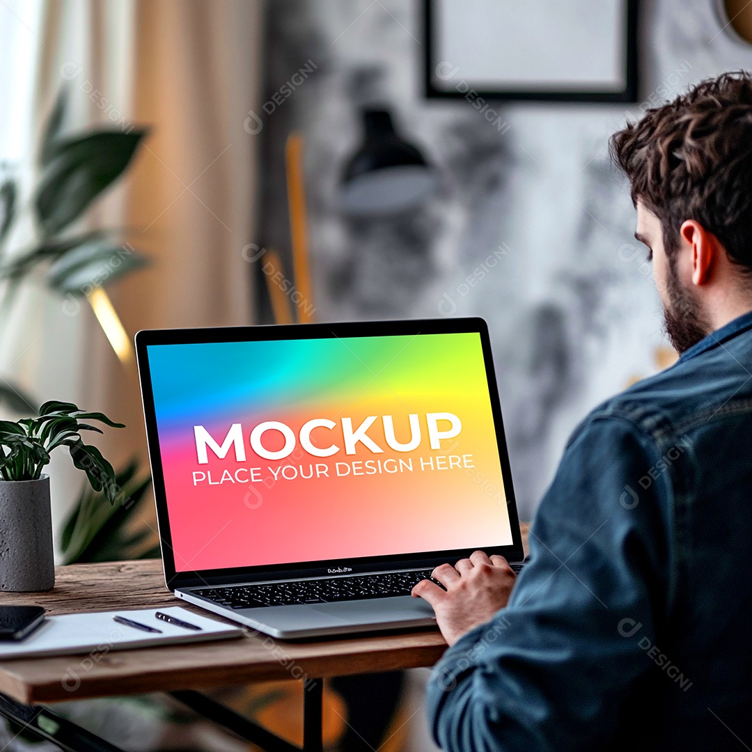 Notebook Mockup Comunicação Tecnologia Internet Frente PSD Editável