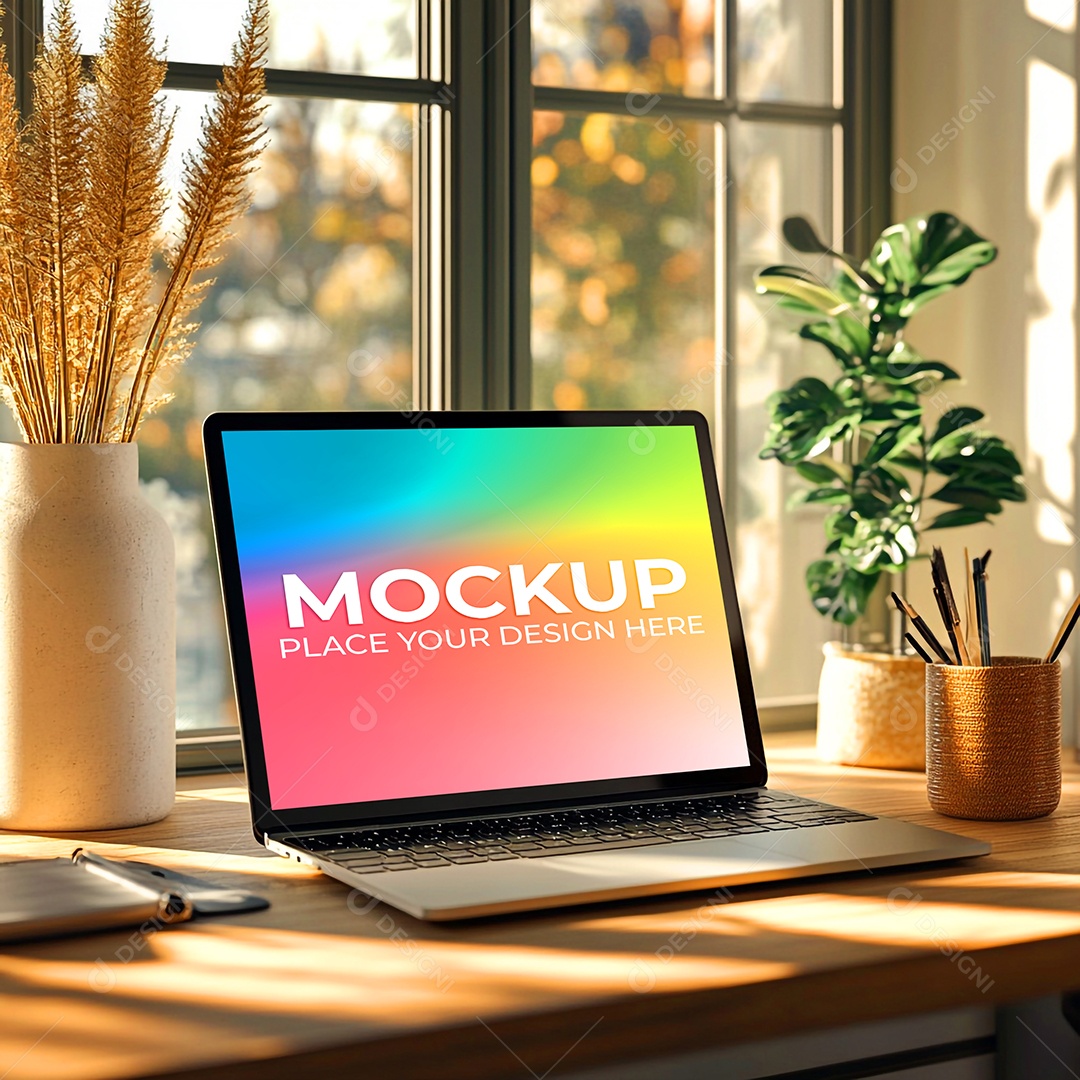 Notebook Mockup Comunicação Tecnologia Internet Frente PSD Editável