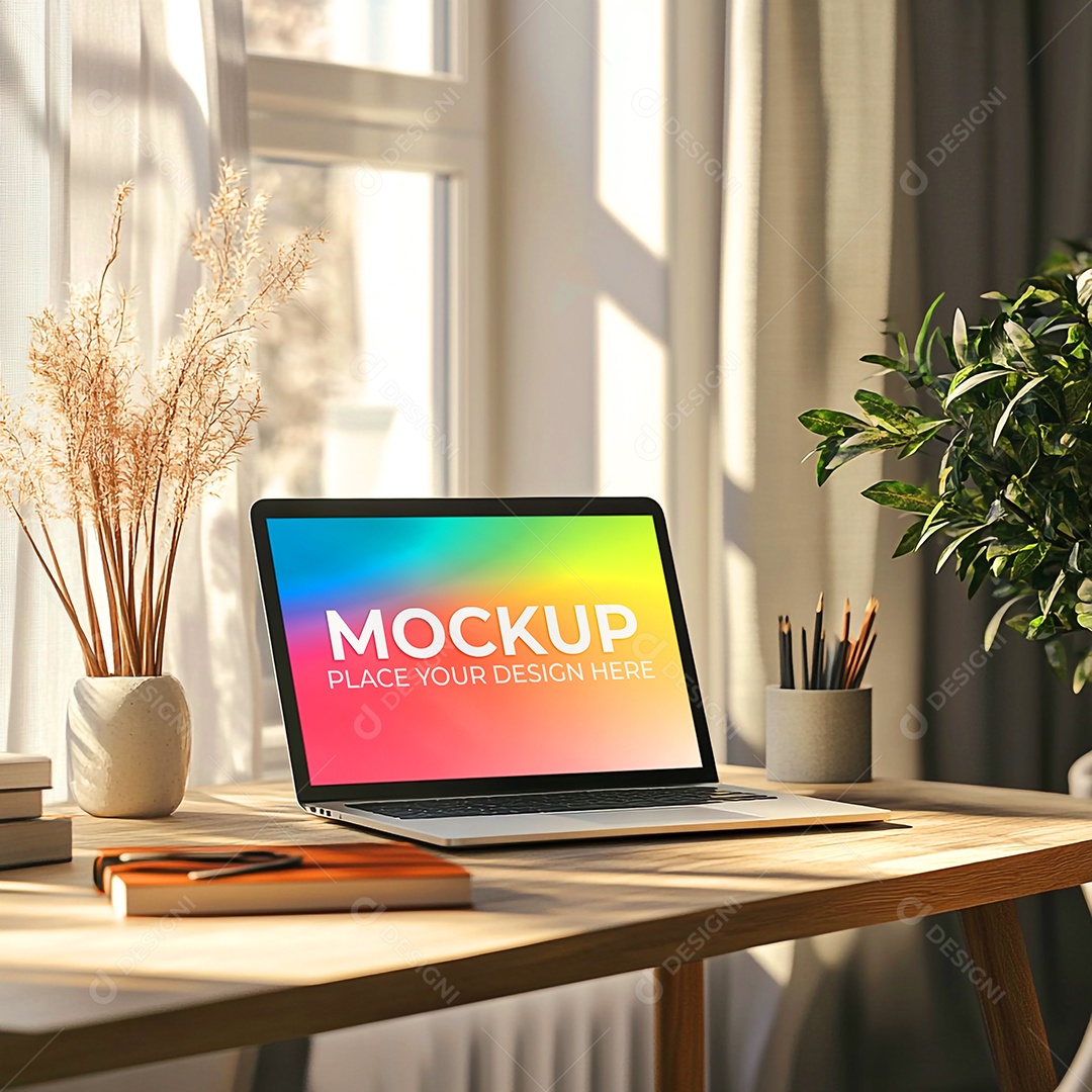 Notebook Mockup Comunicação Tecnologia Internet Frente PSD Editável