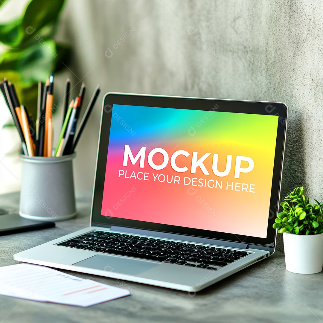 Notebook Mockup Comunicação Tecnologia Internet Frente PSD Editável