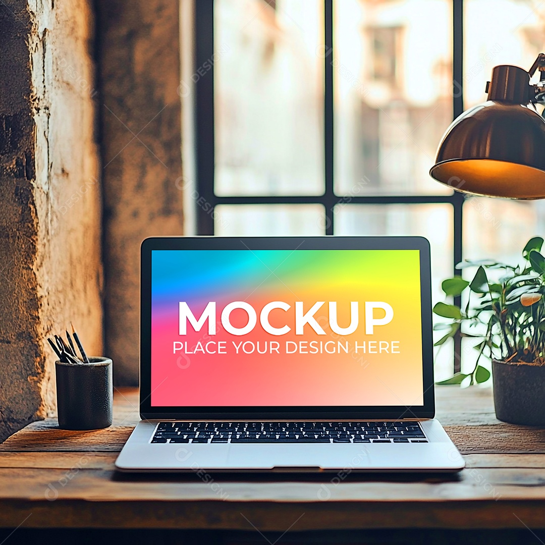 Notebook Mockup Comunicação Tecnologia Internet Frente PSD Editável