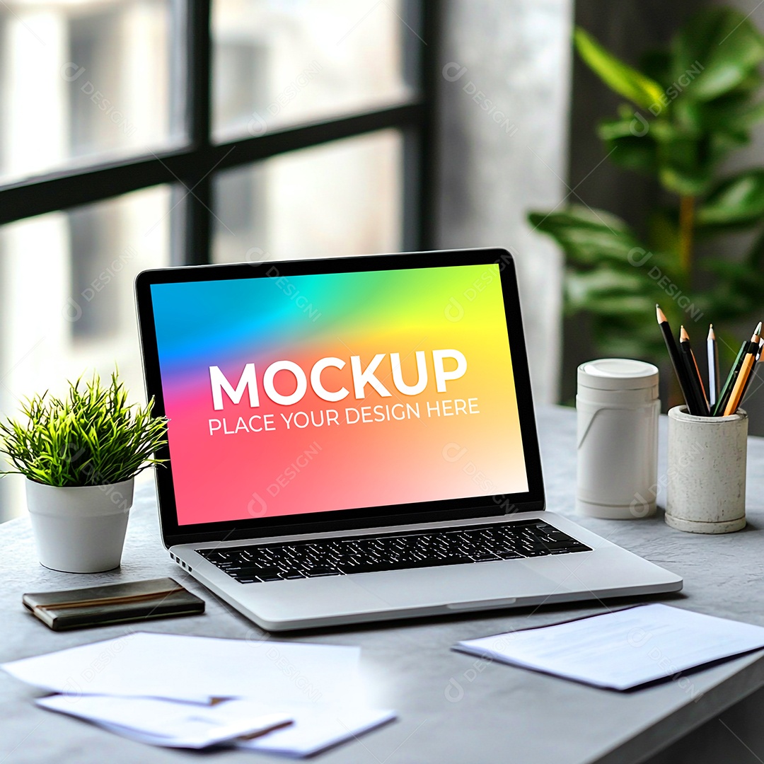 Notebook Mockup Comunicação Tecnologia Internet Frente PSD Editável