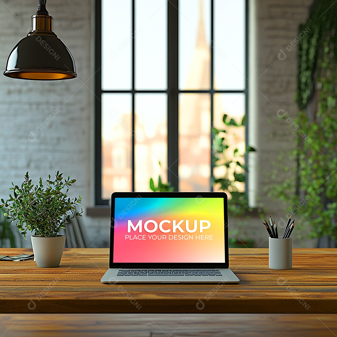 Notebook Mockup Comunicação Tecnologia Internet Frente PSD Editável