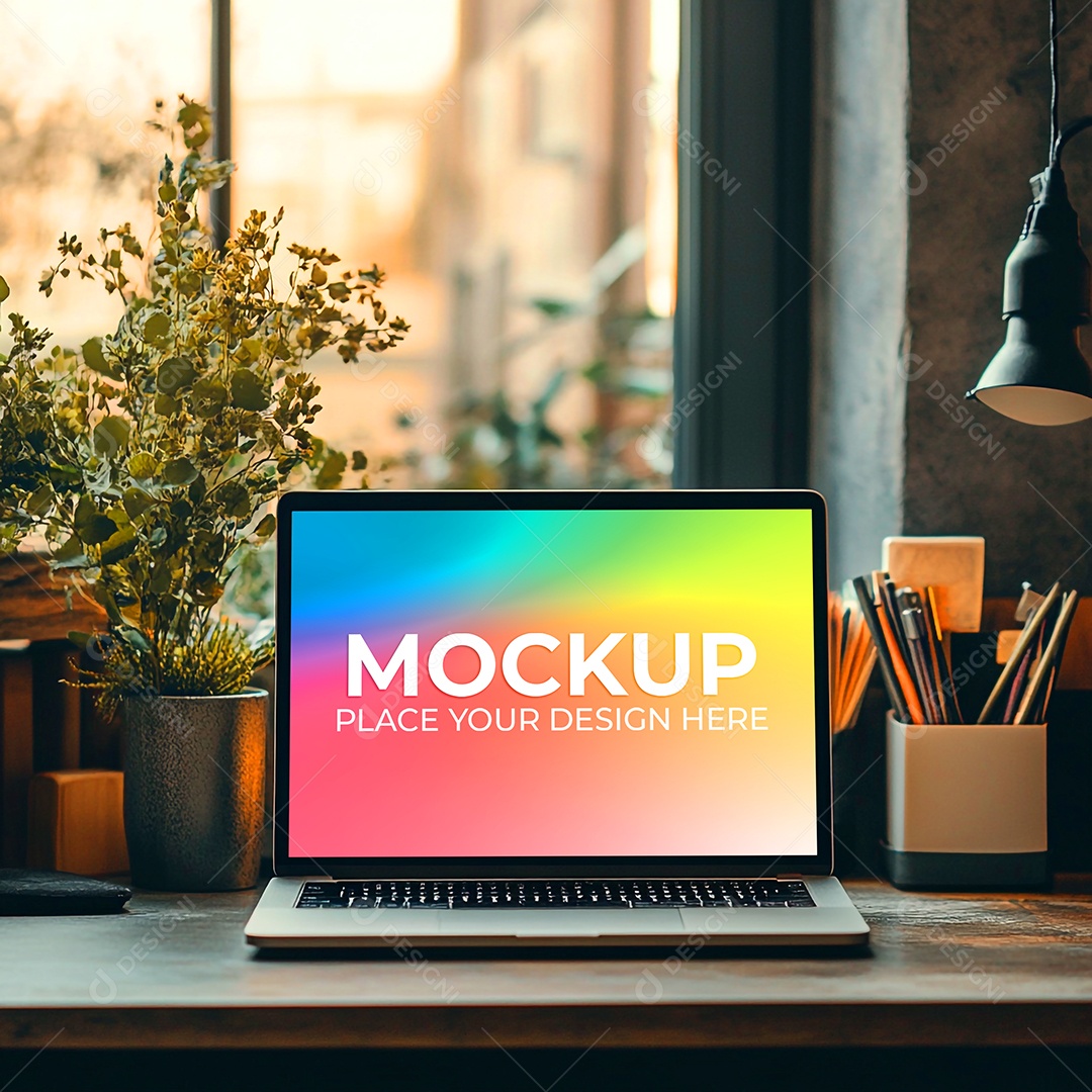 Notebook Mockup Comunicação Tecnologia Internet Frente PSD Editável