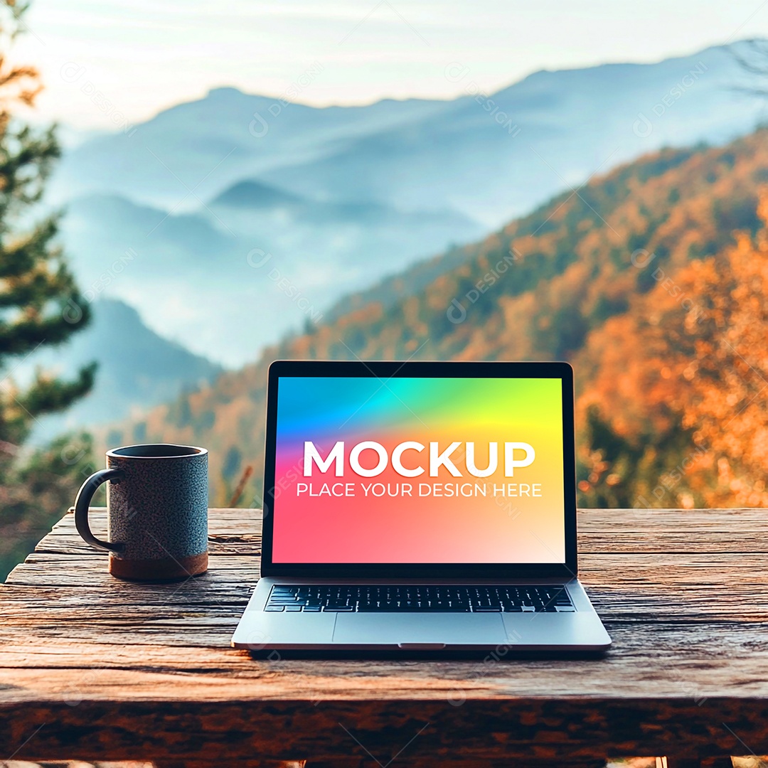 Notebook Mockup Comunicação Tecnologia Internet Frente PSD Editável