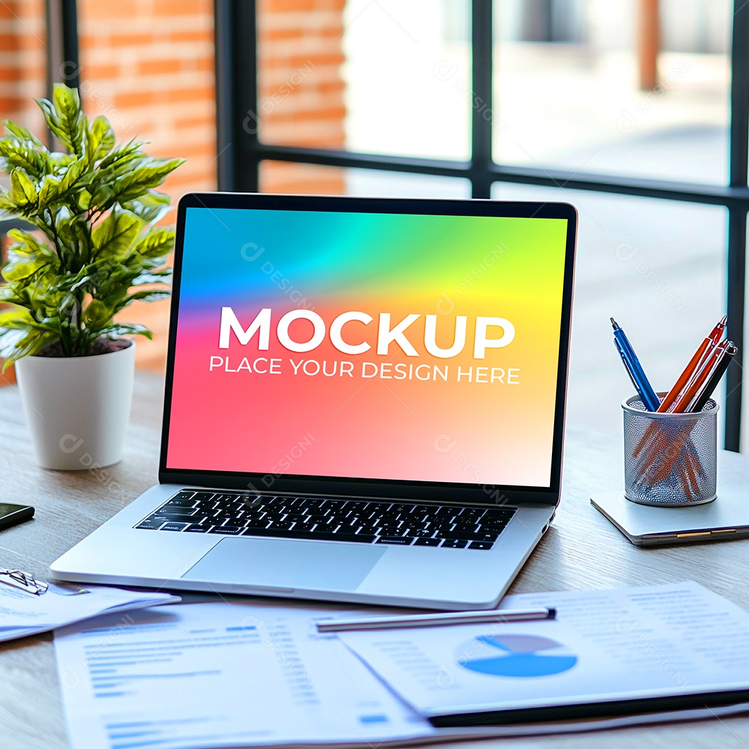 Notebook Mockup Comunicação Tecnologia Internet Frente PSD Editável