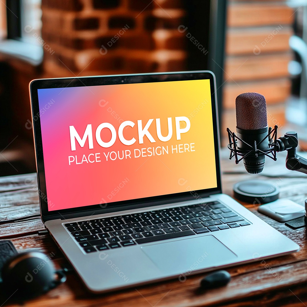 Notebook Mockup Comunicação Tecnologia Internet Frente PSD Editável