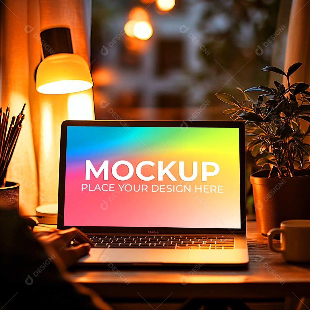 Notebook Mockup Comunicação Tecnologia Internet Frente PSD Editável