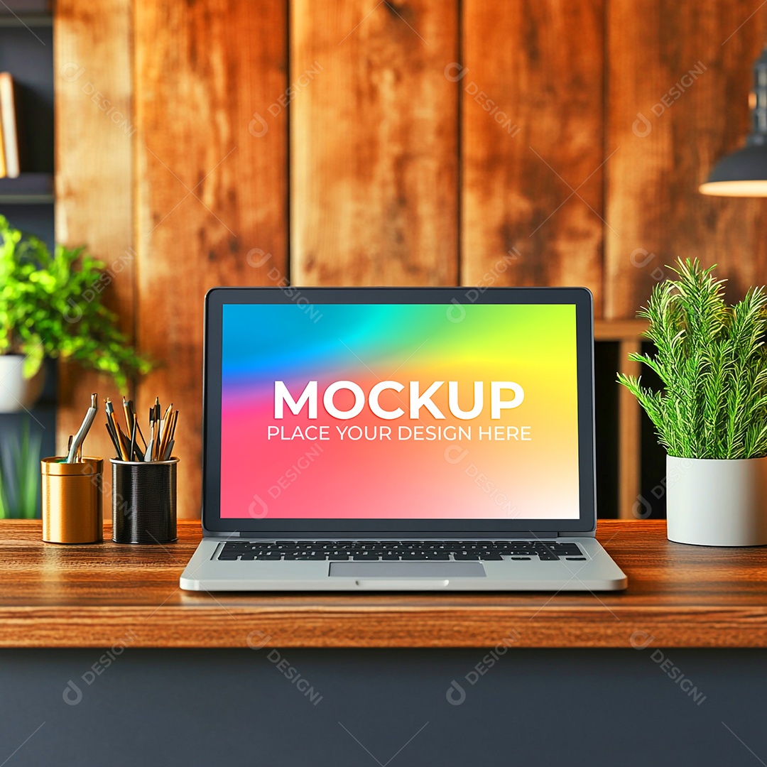 Notebook Mockup Comunicação Tecnologia Internet Frente PSD Editável