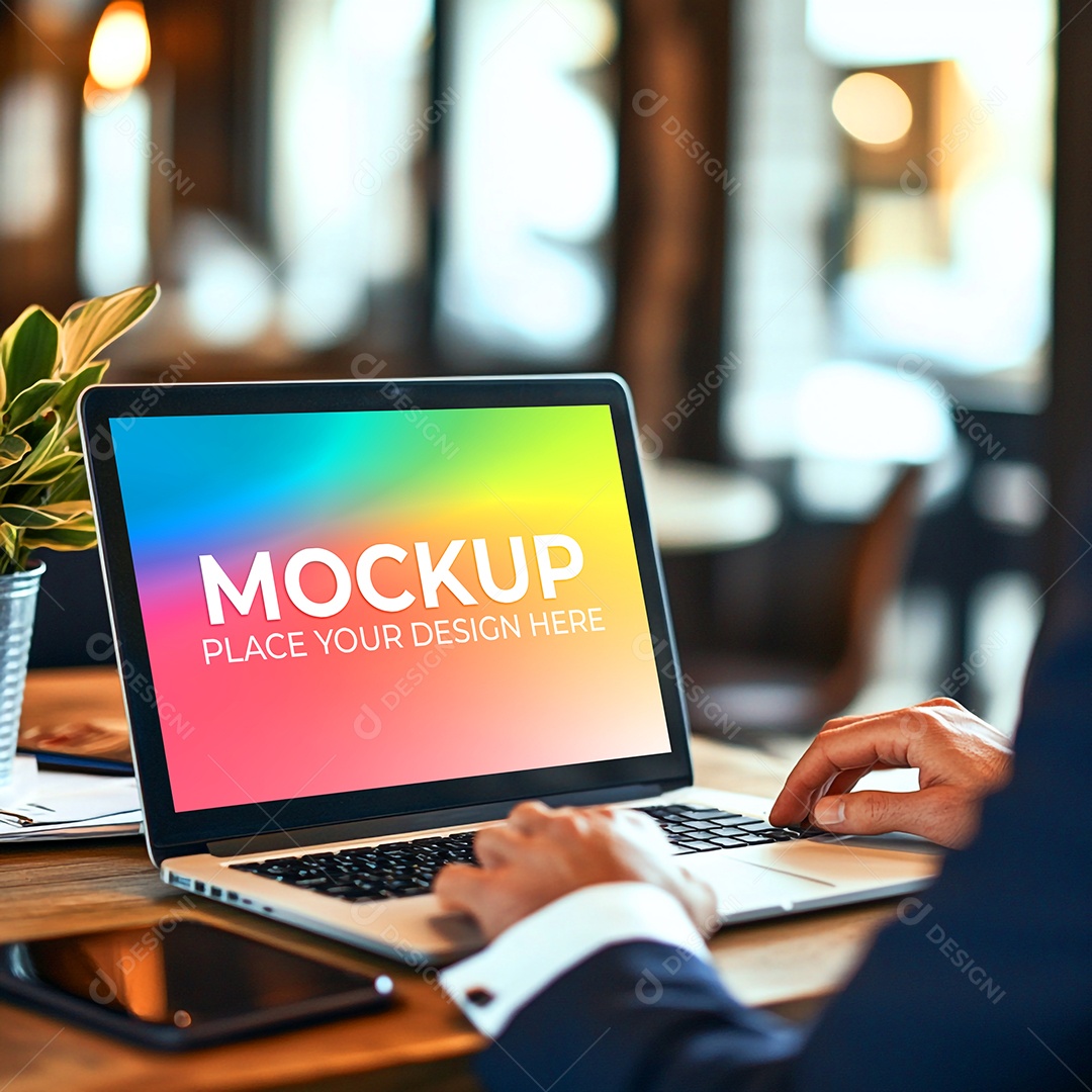 Notebook Mockup Comunicação Tecnologia Internet Frente PSD Editável