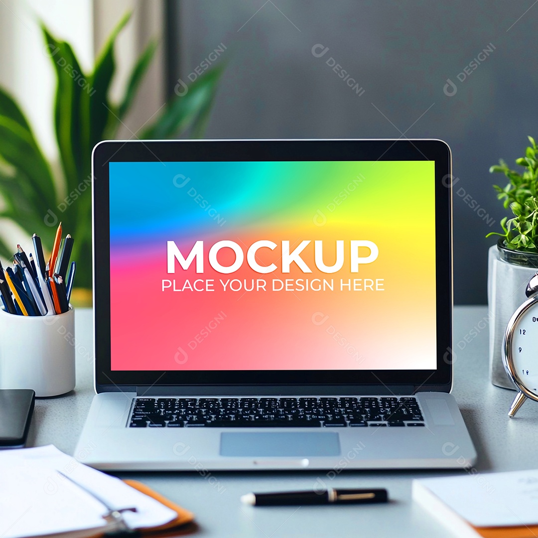 Notebook Mockup Comunicação Tecnologia Internet Frente PSD Editável