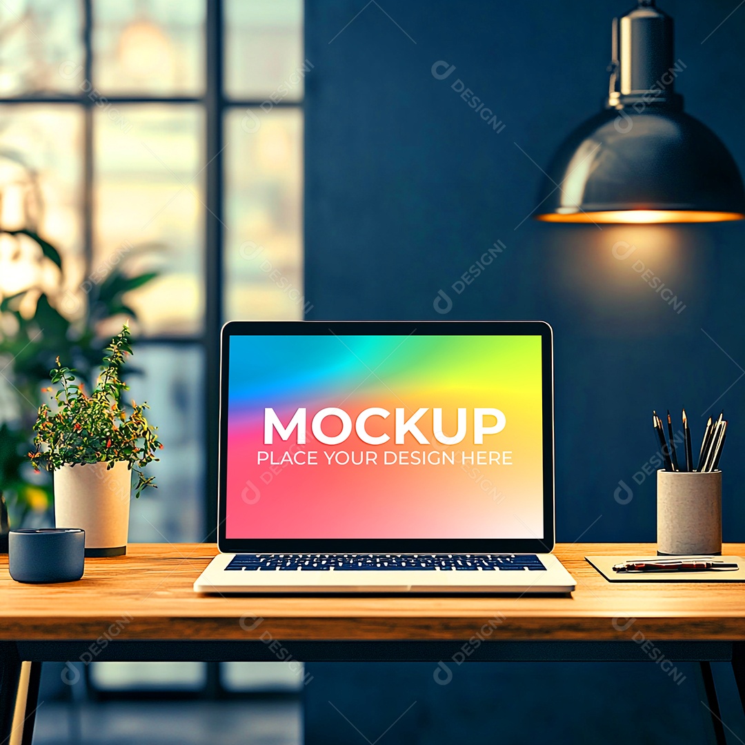 Notebook Mockup Comunicação Tecnologia Internet Frente PSD Editável