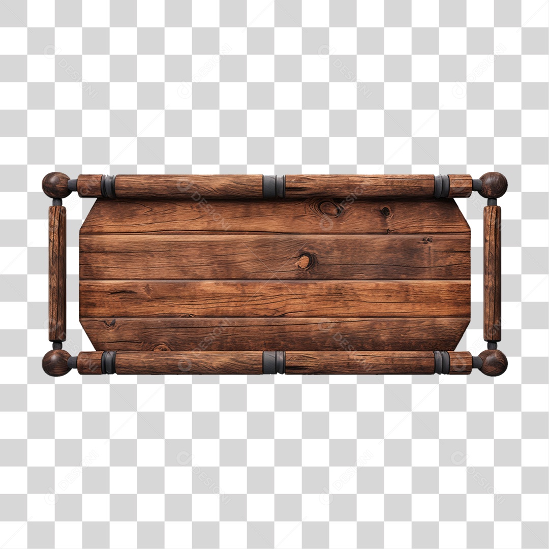 Elemento 3D Placa de Madeira PNG Transparente