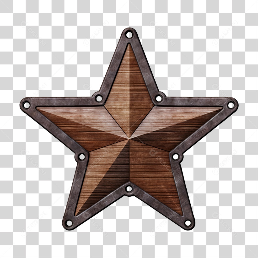 Elemento 3D Estrela de Madeira PNG Transparente