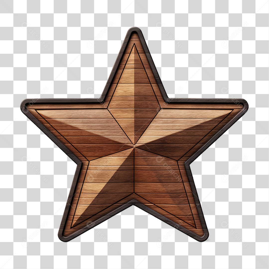 Elemento 3D Estrela de Madeira PNG Transparente