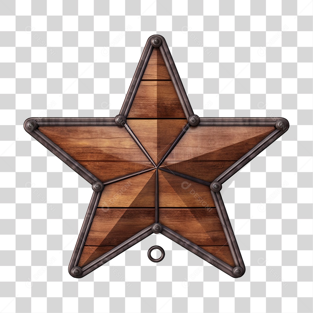 Elemento 3D Estrela de Madeira PNG Transparente
