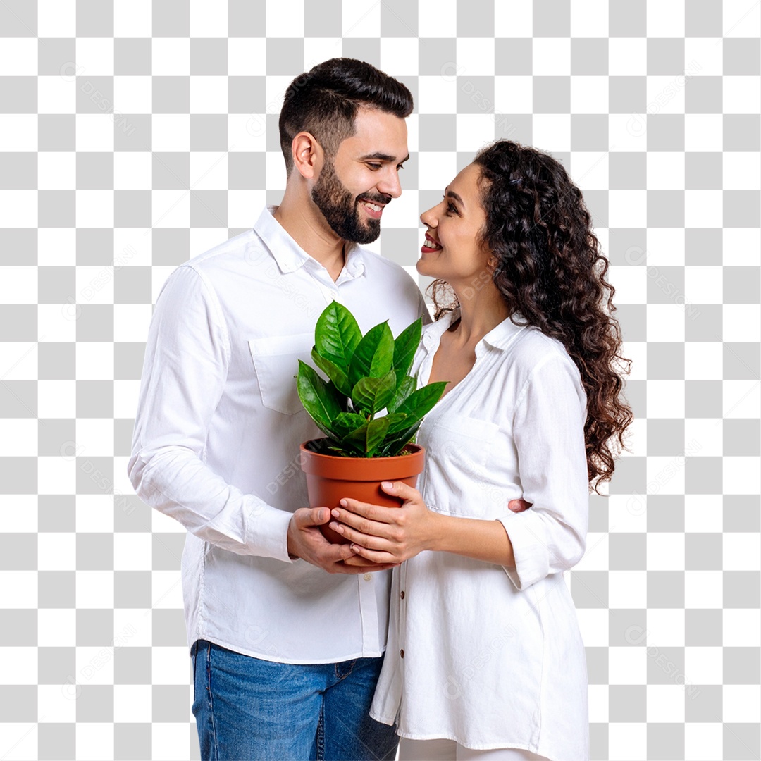 Casal com Vaso de Plantas PNG Transparente