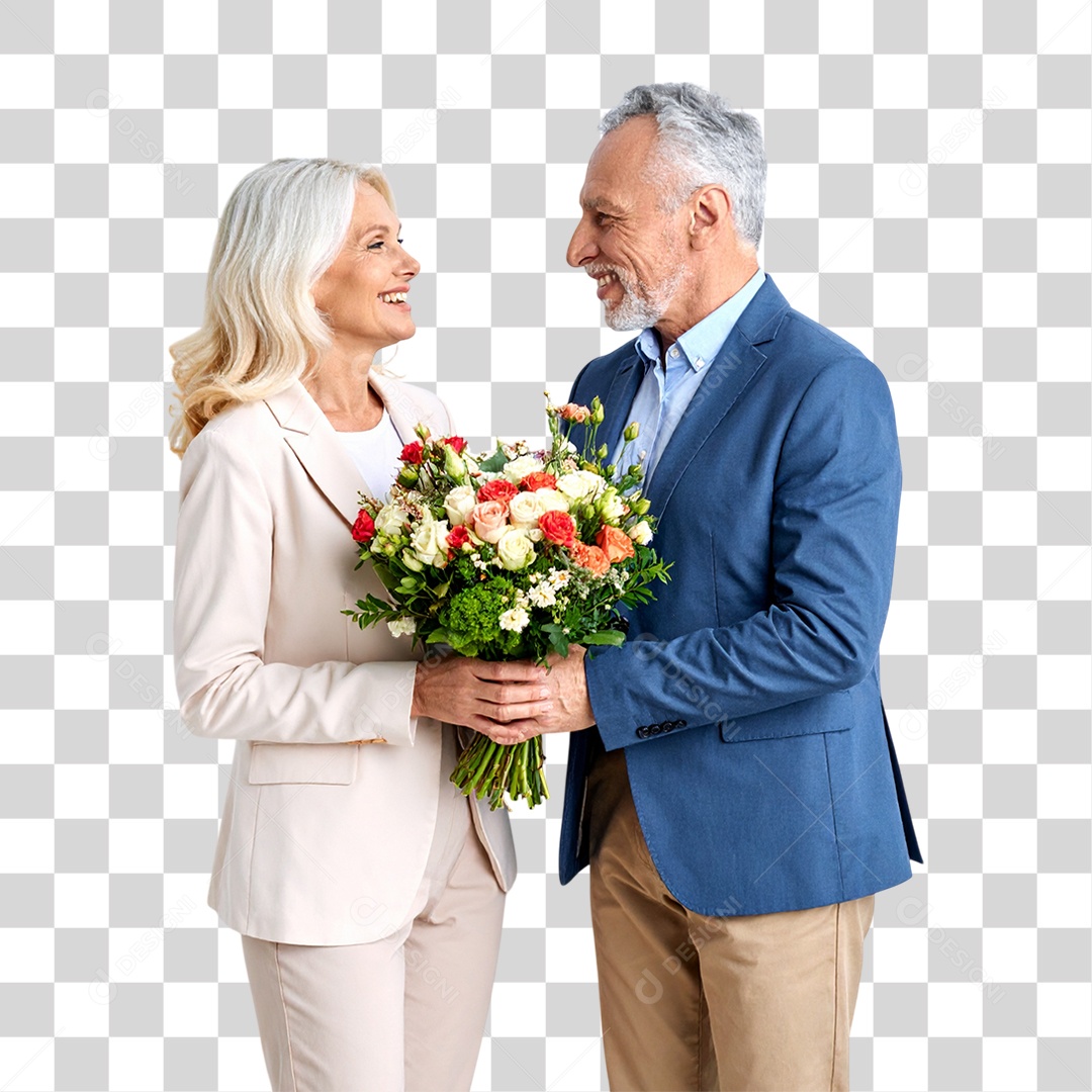 Casal com Buquê de Flores PNG Transparente