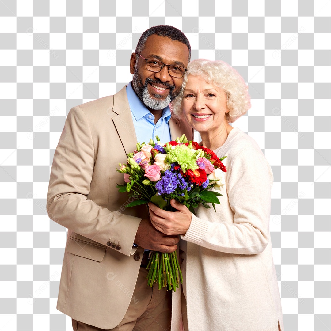 Casal com Buquê de Flores PNG Transparente