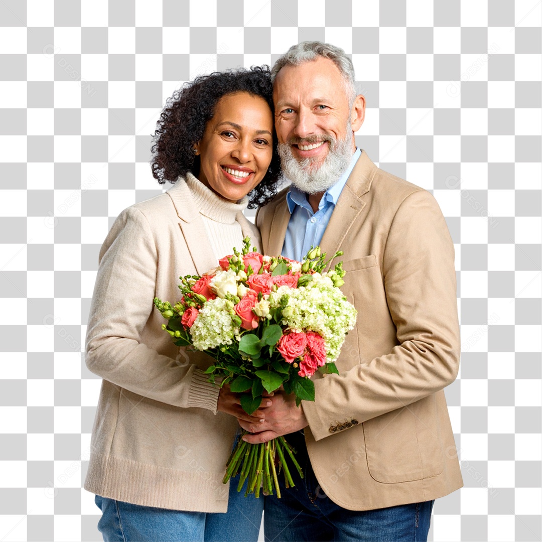 Casal com Buquê de Flores PNG Transparente
