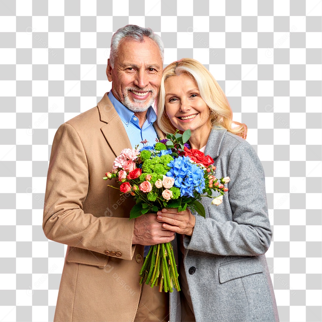 Casal com Buquê de Flores PNG Transparente