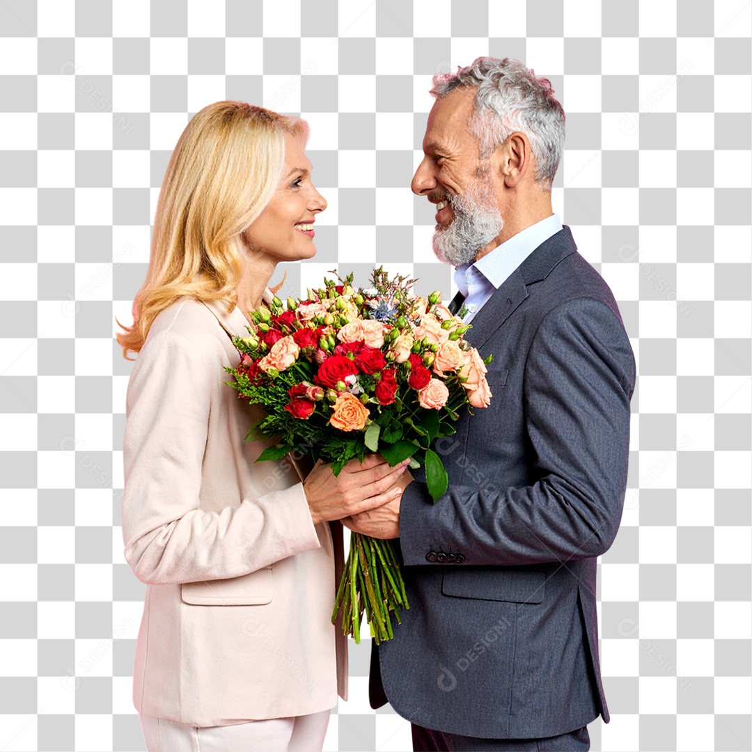 Casal com Buquê de Flores PNG Transparente
