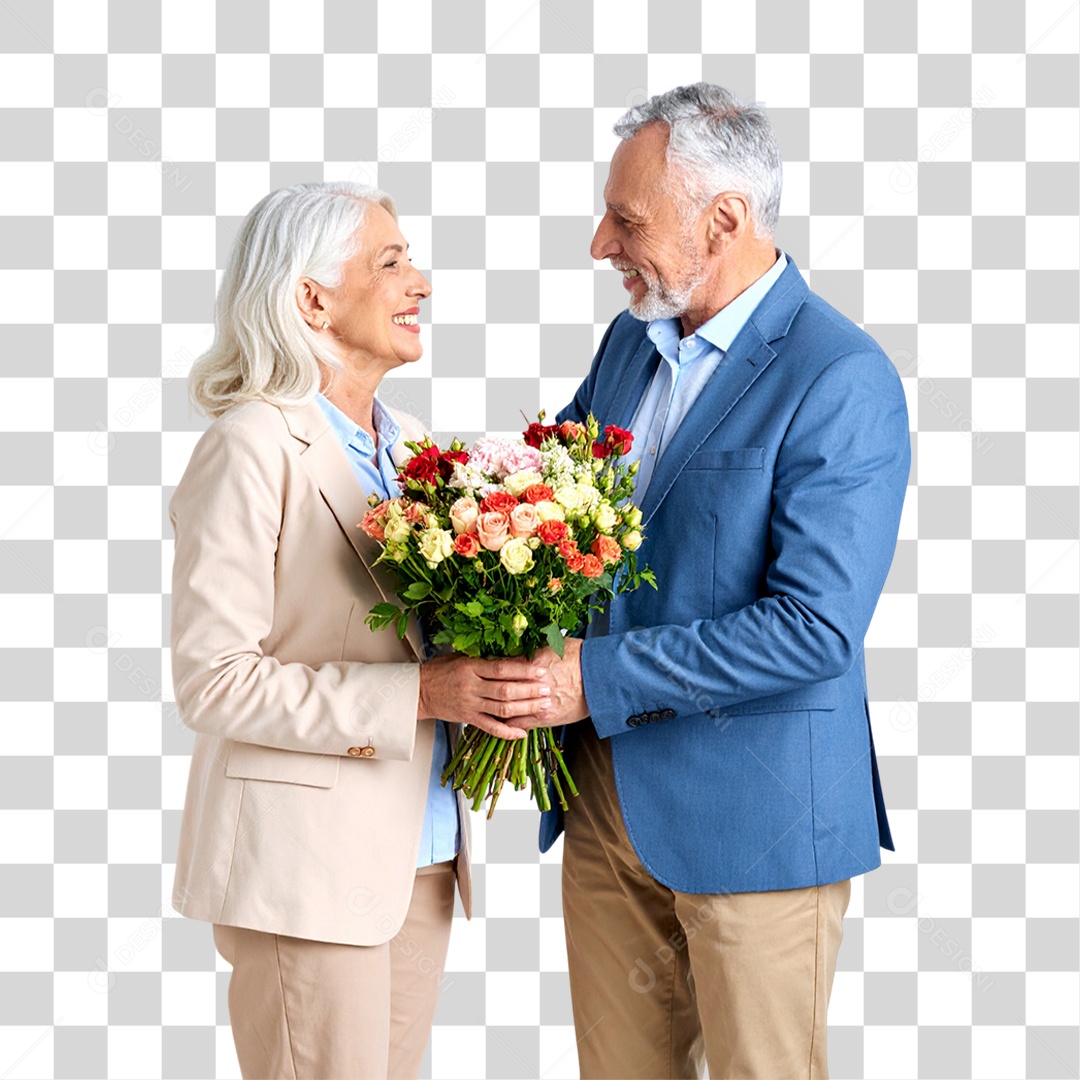 Casal com Buquê de Flores PNG Transparente