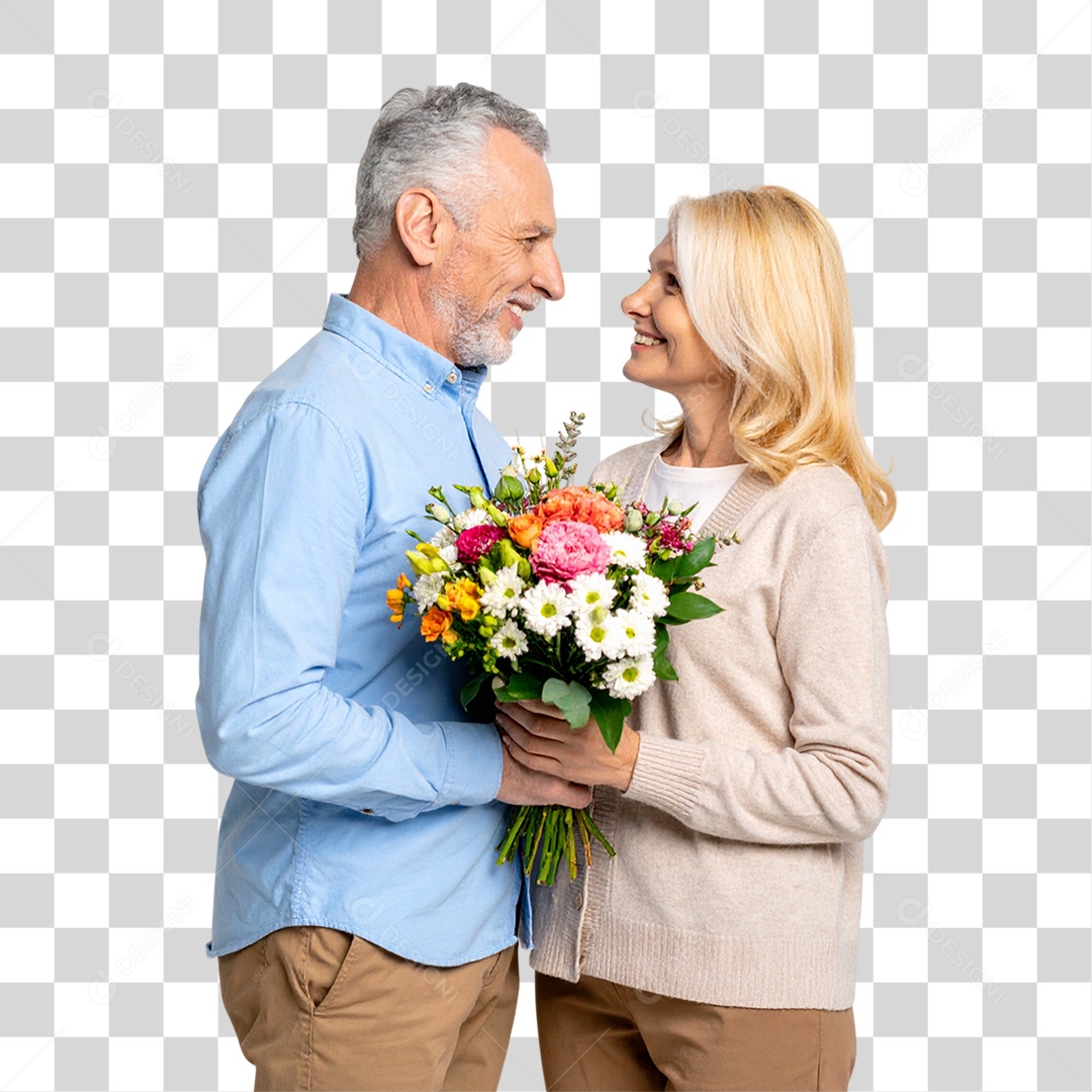 Casal com Buquê de Flores PNG Transparente