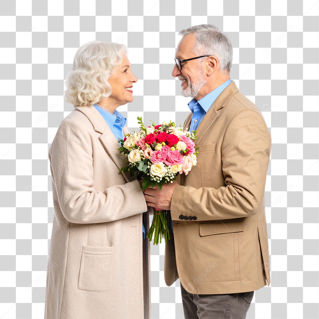 Casal com Buquê de Flores PNG Transparente
