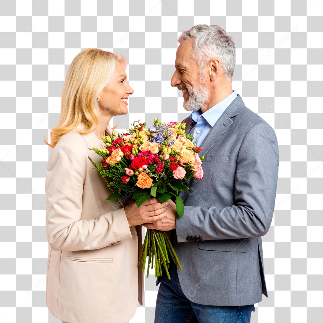 Casal com Buquê de Flores PNG Transparente