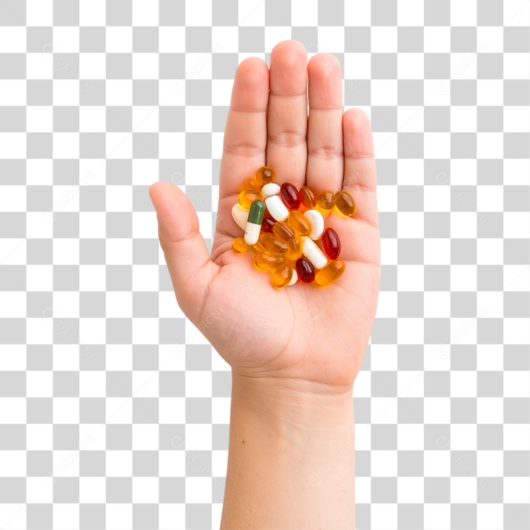 Mão segurando Vitaminas Comprimidos Capsulas PNG Transparente