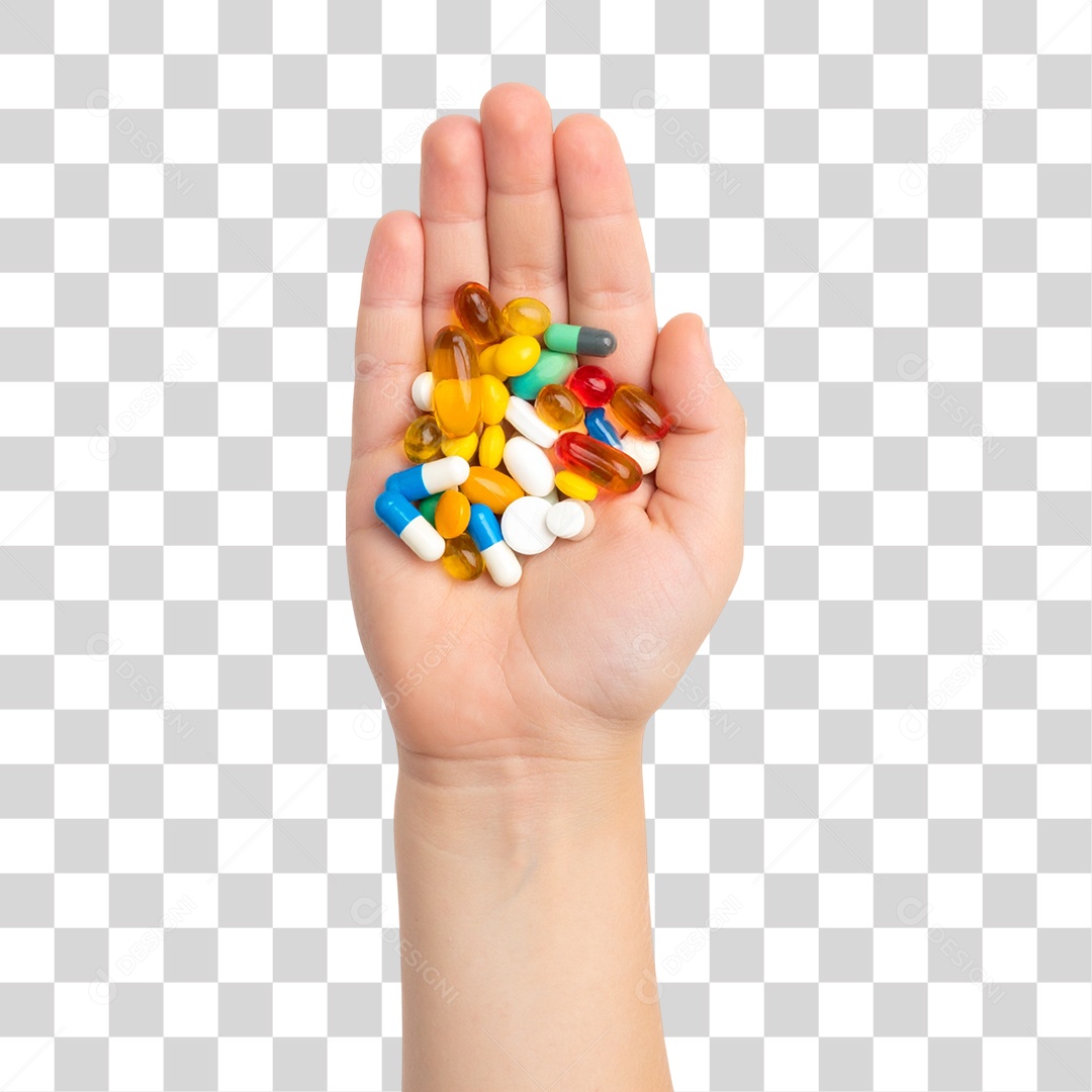 Mão segurando Vitaminas Comprimidos Capsulas PNG Transparente