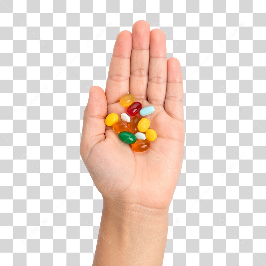Mão segurando Vitaminas Comprimidos Capsulas PNG Transparente