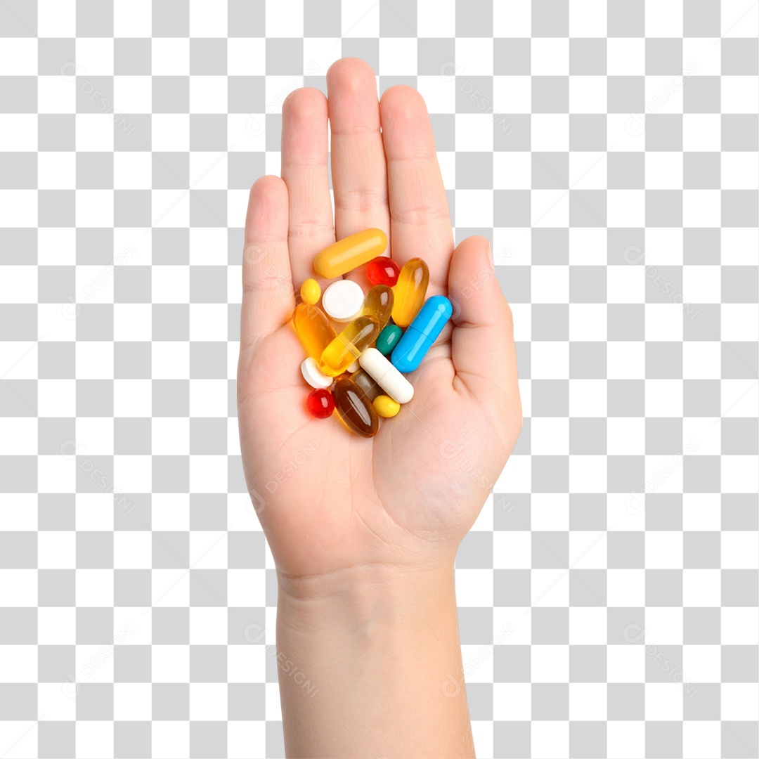 Mão segurando Vitaminas Comprimidos Capsulas PNG Transparente