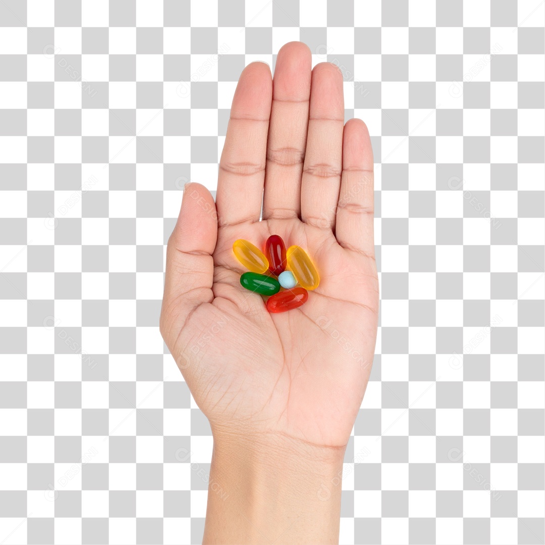 Mão segurando Vitaminas Comprimidos Capsulas PNG Transparente