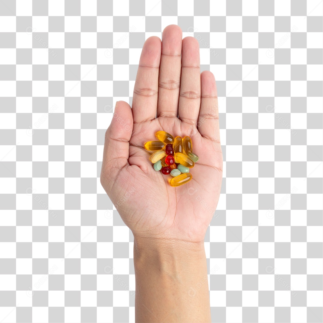 Mão segurando Vitaminas Comprimidos Capsulas PNG Transparente
