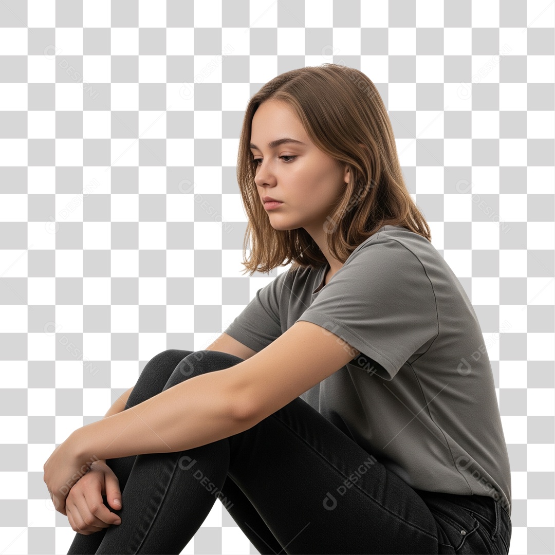 Menina Pensativa PNG Transparente