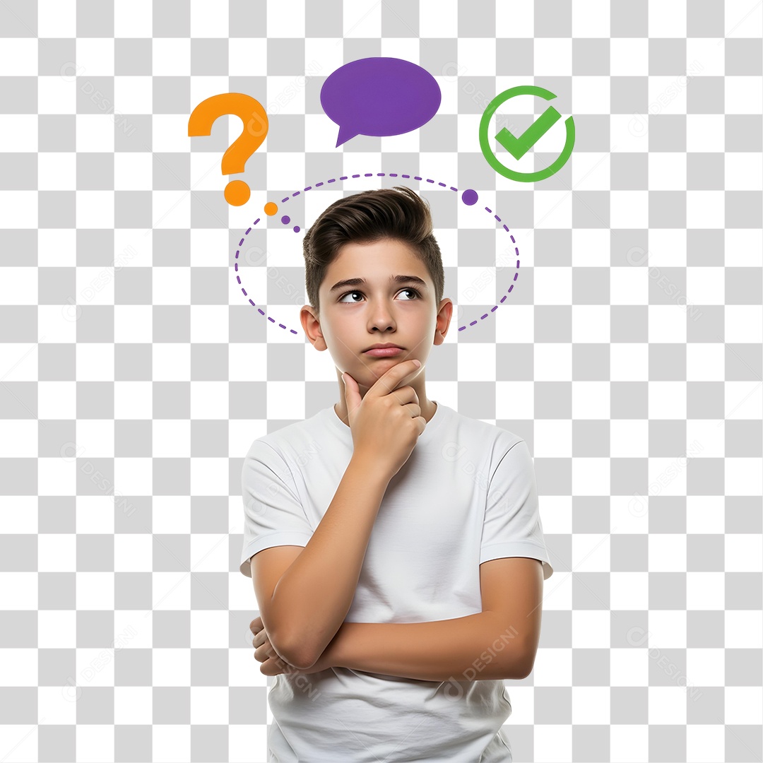 Menino Jovem Pensativo PNG Transparente