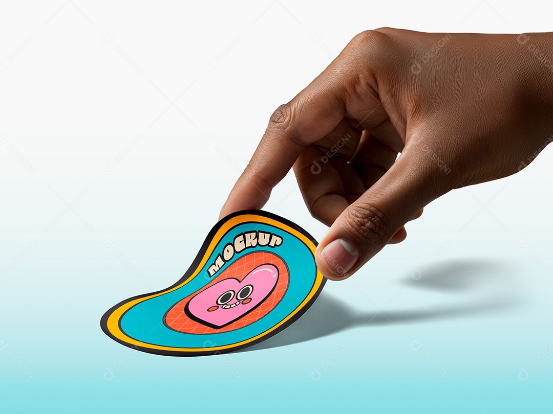 Mockup de Adesivo Redondo na Mão PSD Editável